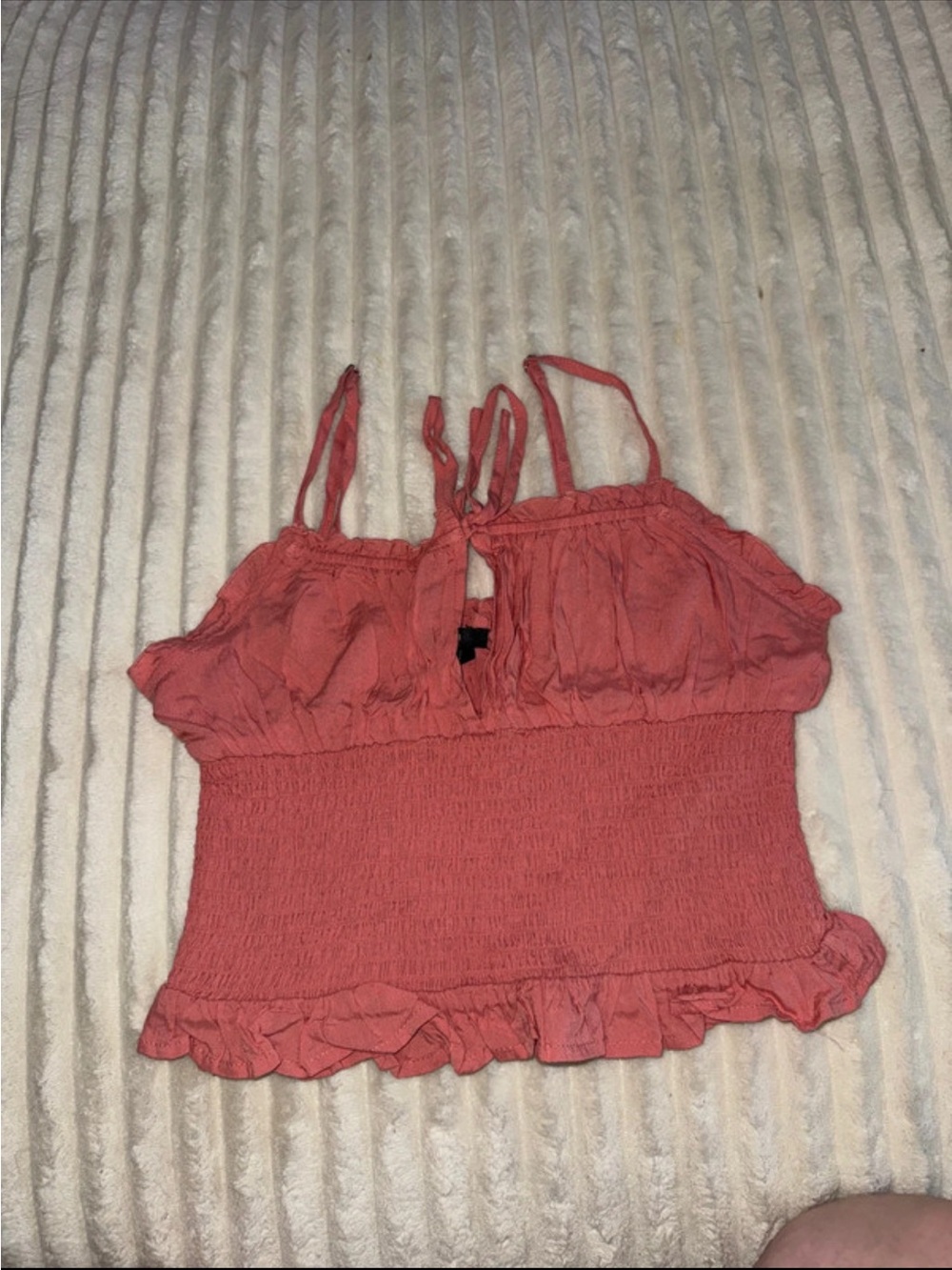 Forever 21 Coral Smocked Ruffle Crop Top